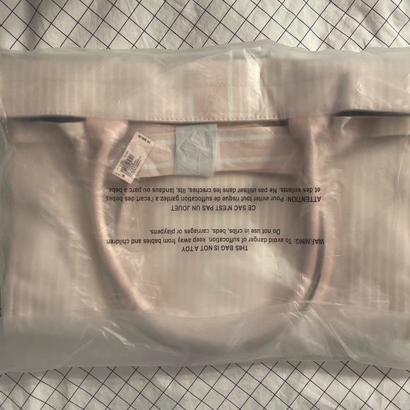 NWT VS Limited Edition Signature Stripe Logo Canvas Shopper Tote Bag, Pink/White - Picture 5 of 5